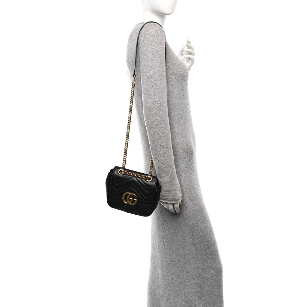 Calfskin Matelasse Mini GG Marmont Square Shoulder Bag Black