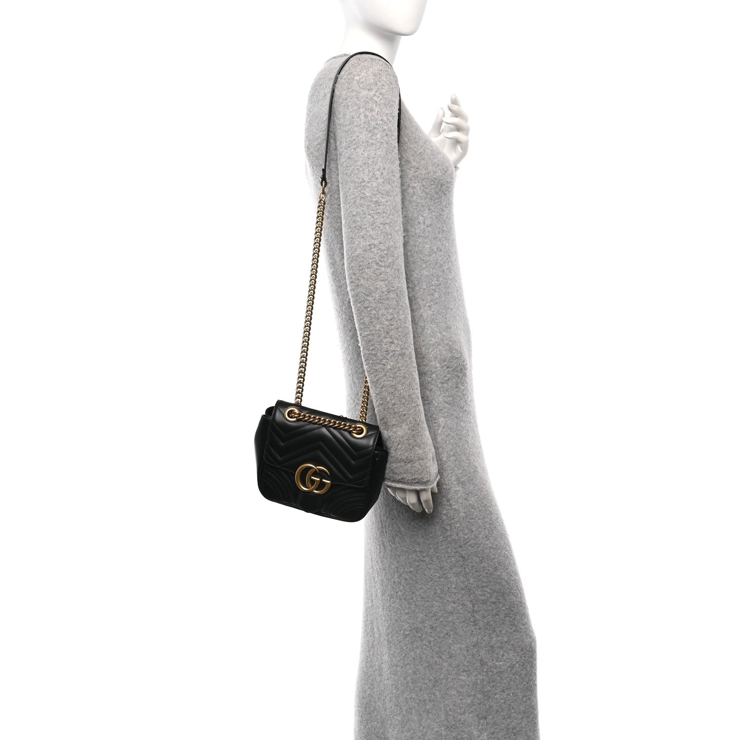 Calfskin Matelasse Mini GG Marmont Square Shoulder Bag Black