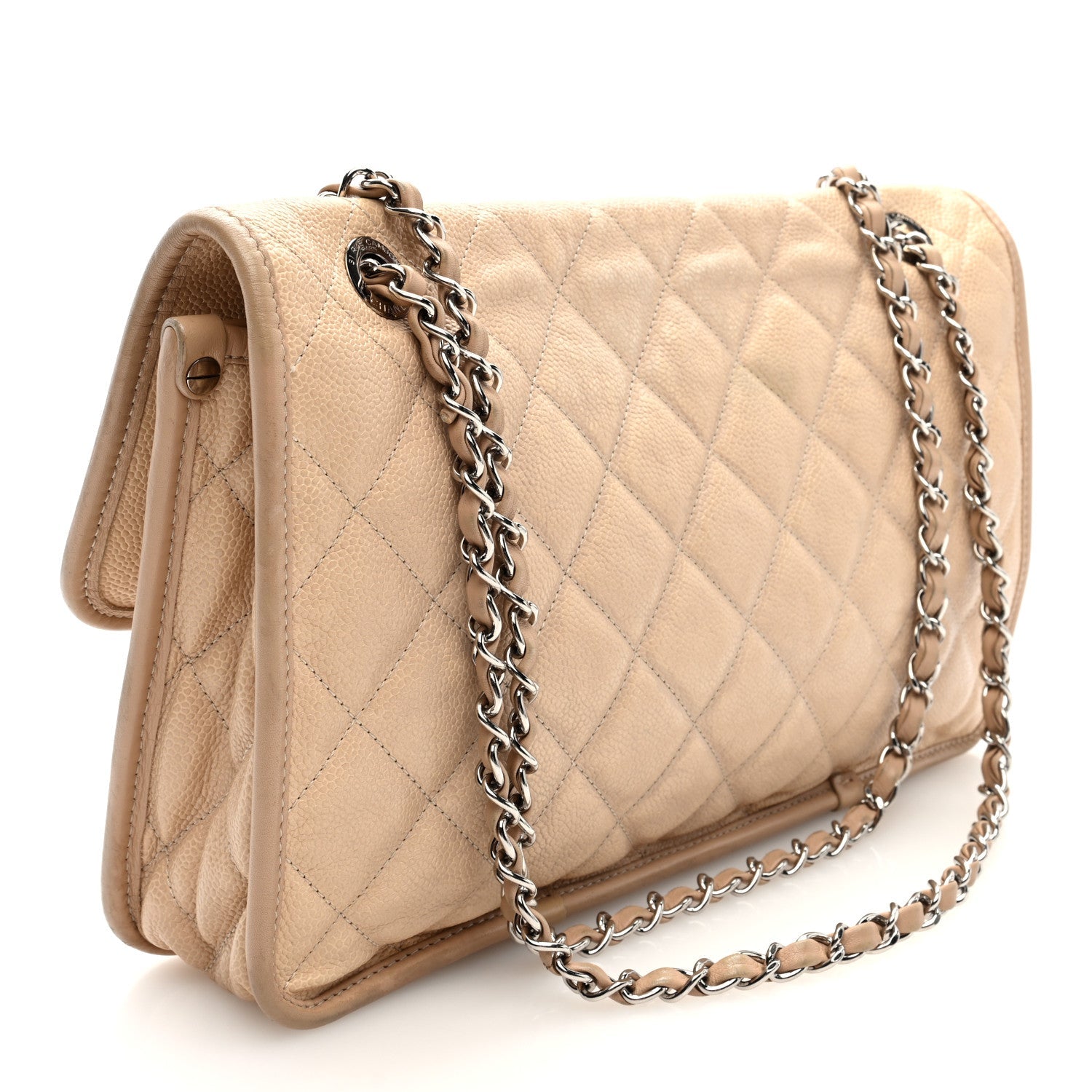 Caviar Quilted Large French Riviera Flap Beige