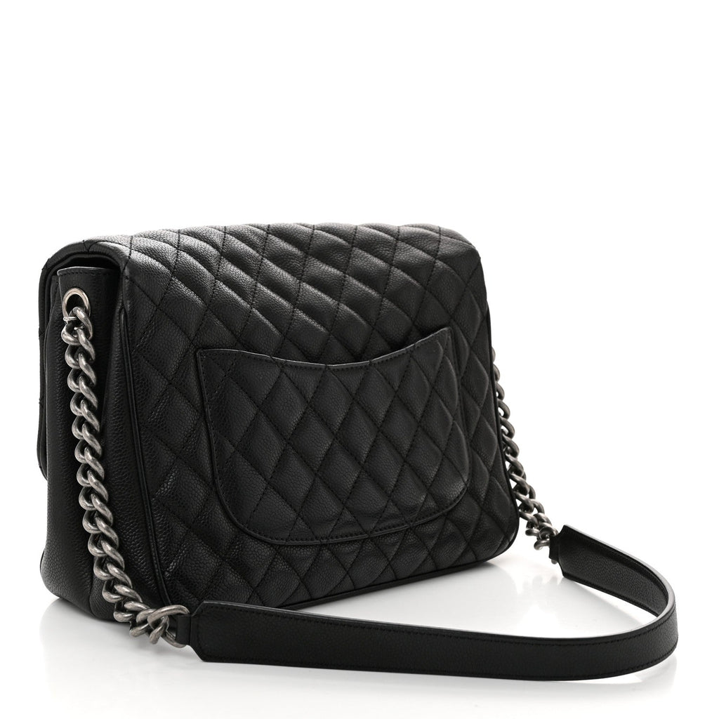 Caviar Quilted Medium Rock In Rome Single Flap Black