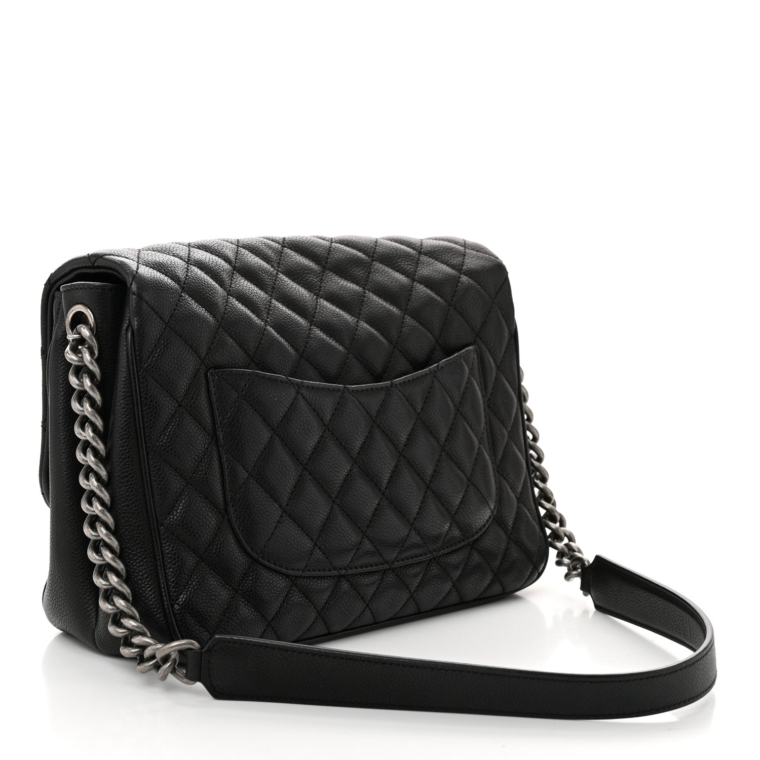 Caviar Quilted Medium Rock In Rome Single Flap Black