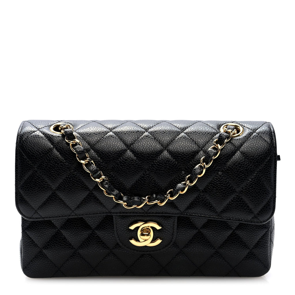 Caviar Quilted Small Double Flap Black