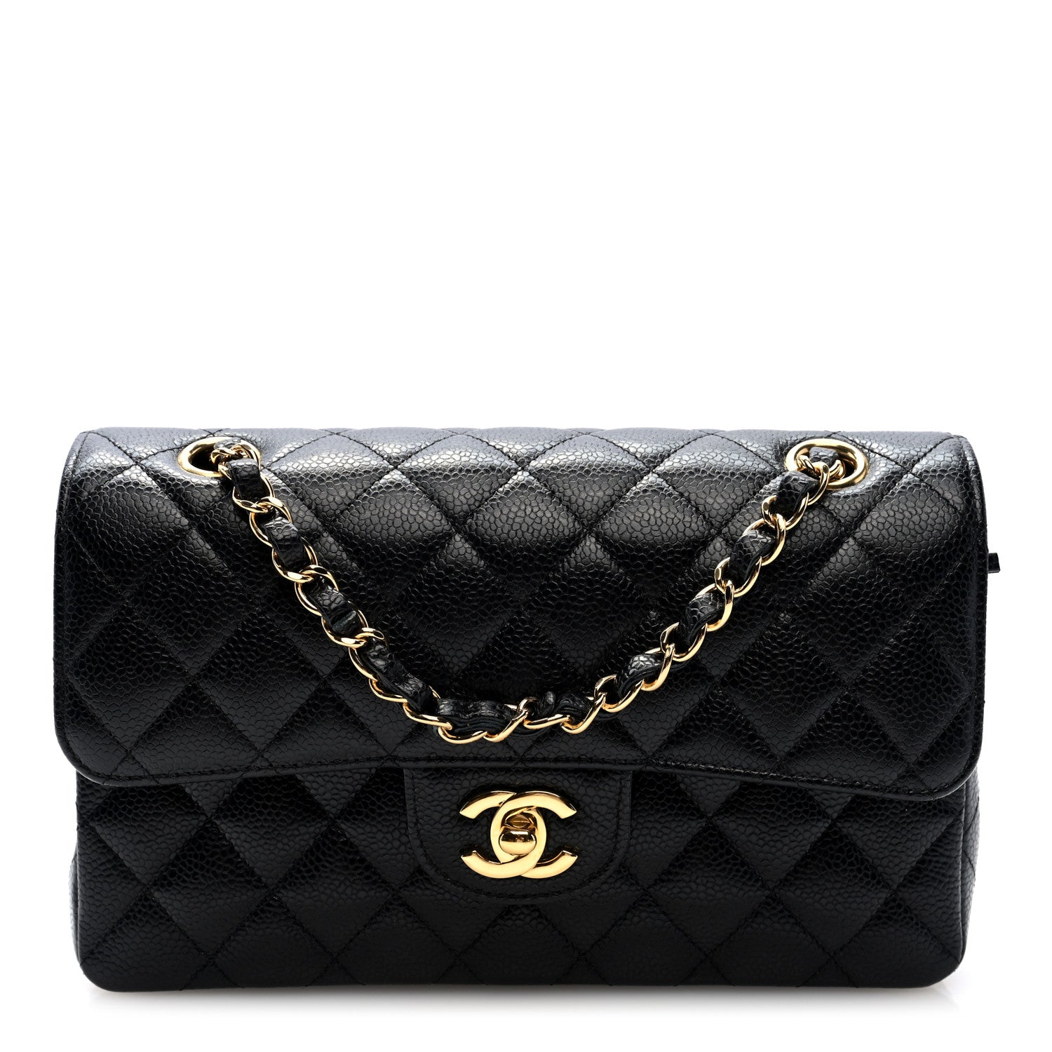 Caviar Quilted Small Double Flap Black