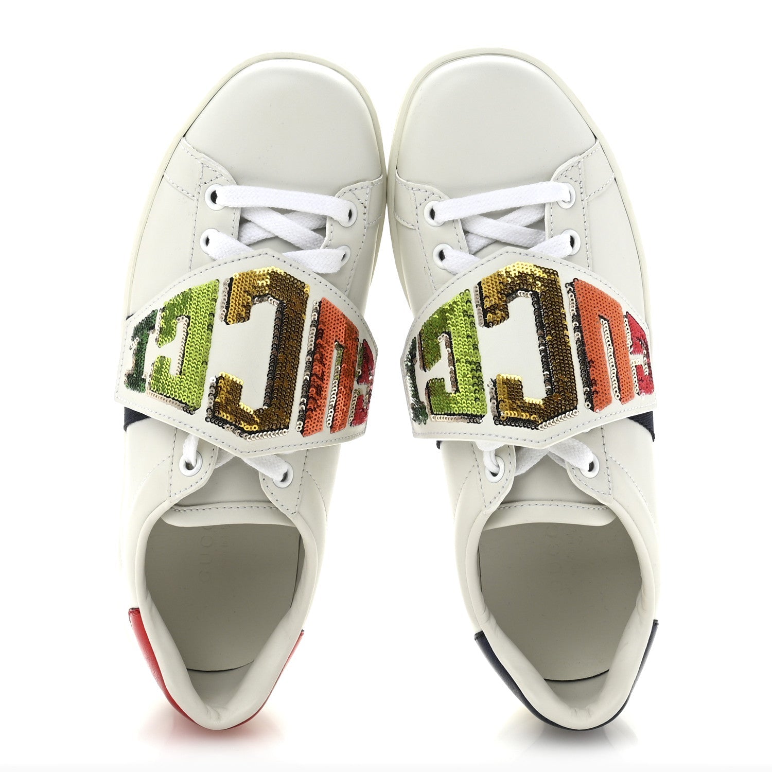 Calfskin Sequins Web Game Logo Womens Ace Sneakers 36 White
