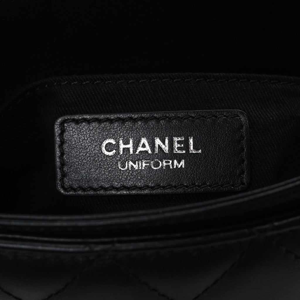 Calfskin Quilted CC Uniform Flap Belt Bag Black