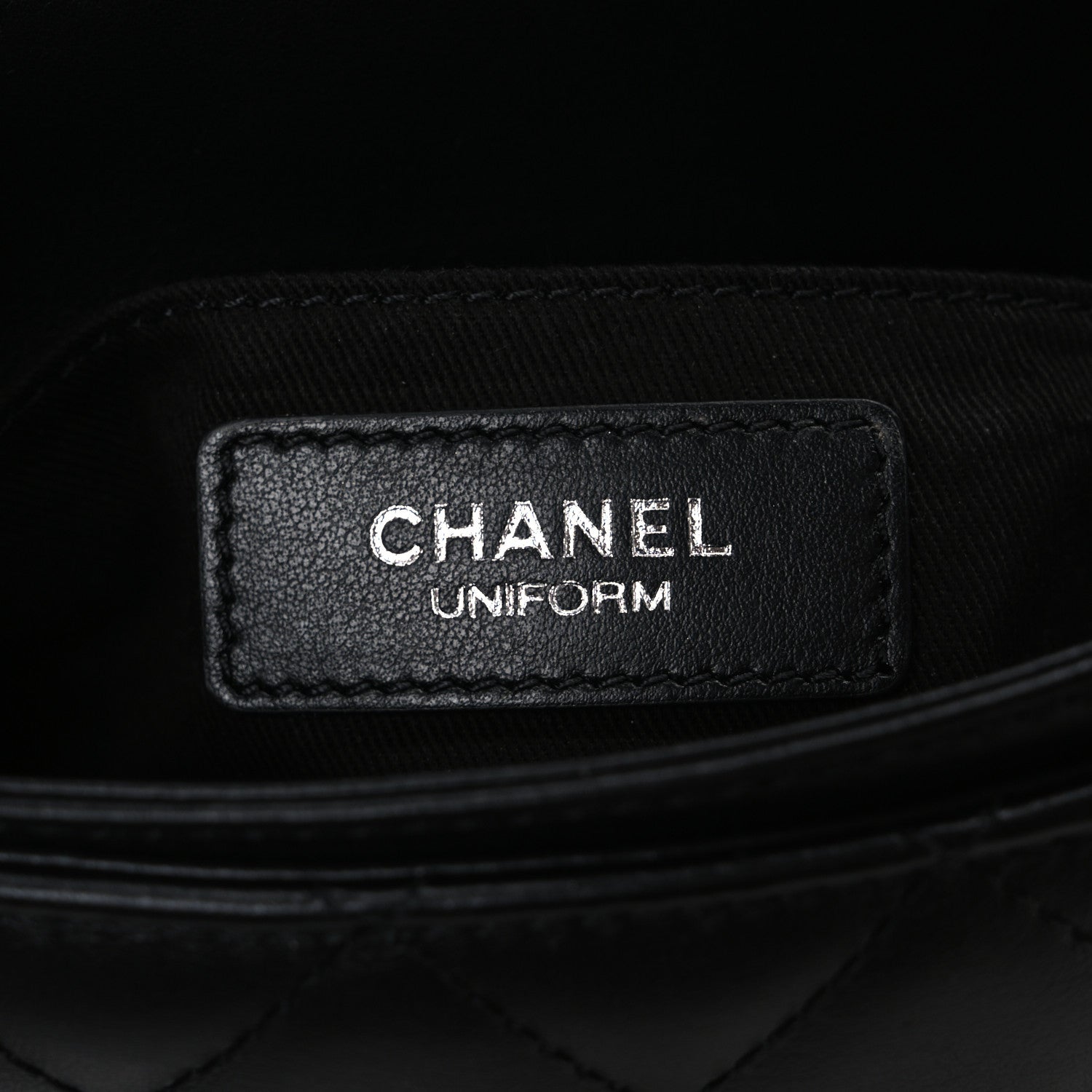 Calfskin Quilted CC Uniform Flap Belt Bag Black