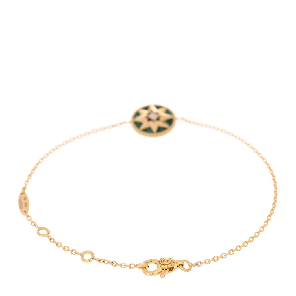 18K Yellow Gold Diamond Malachite Rose Des Vents Bracelet