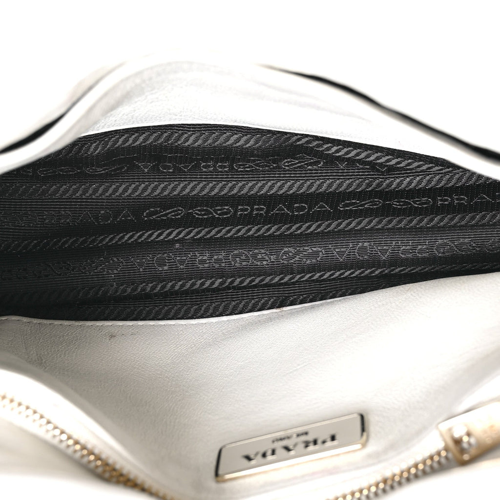 Nappa Re-Nylon Triangle Quilted Patchwork System Flap Shoulder Bag White