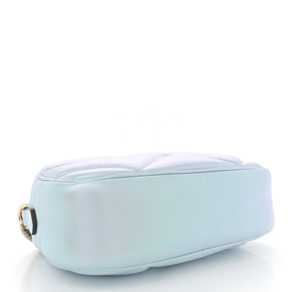 Iridescent Nappa Chevron Matelasse Small GG Marmont Chain Shoulder Bag Iridescent Snow Light Blue