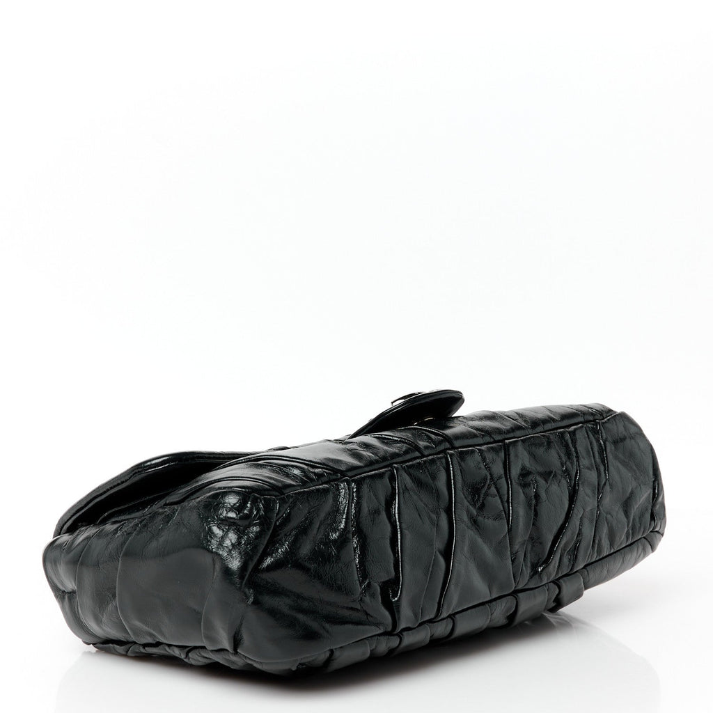 Glazed Calfskin Twisted Medium Flap Black