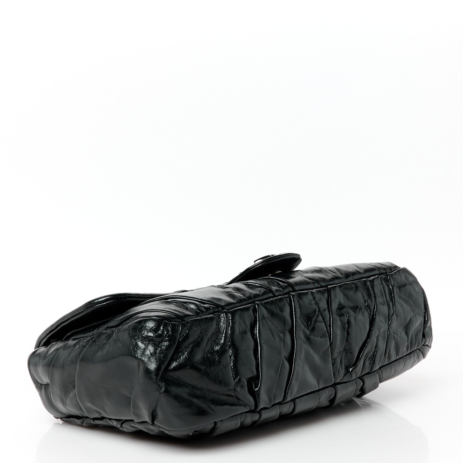 Glazed Calfskin Twisted Medium Flap Black