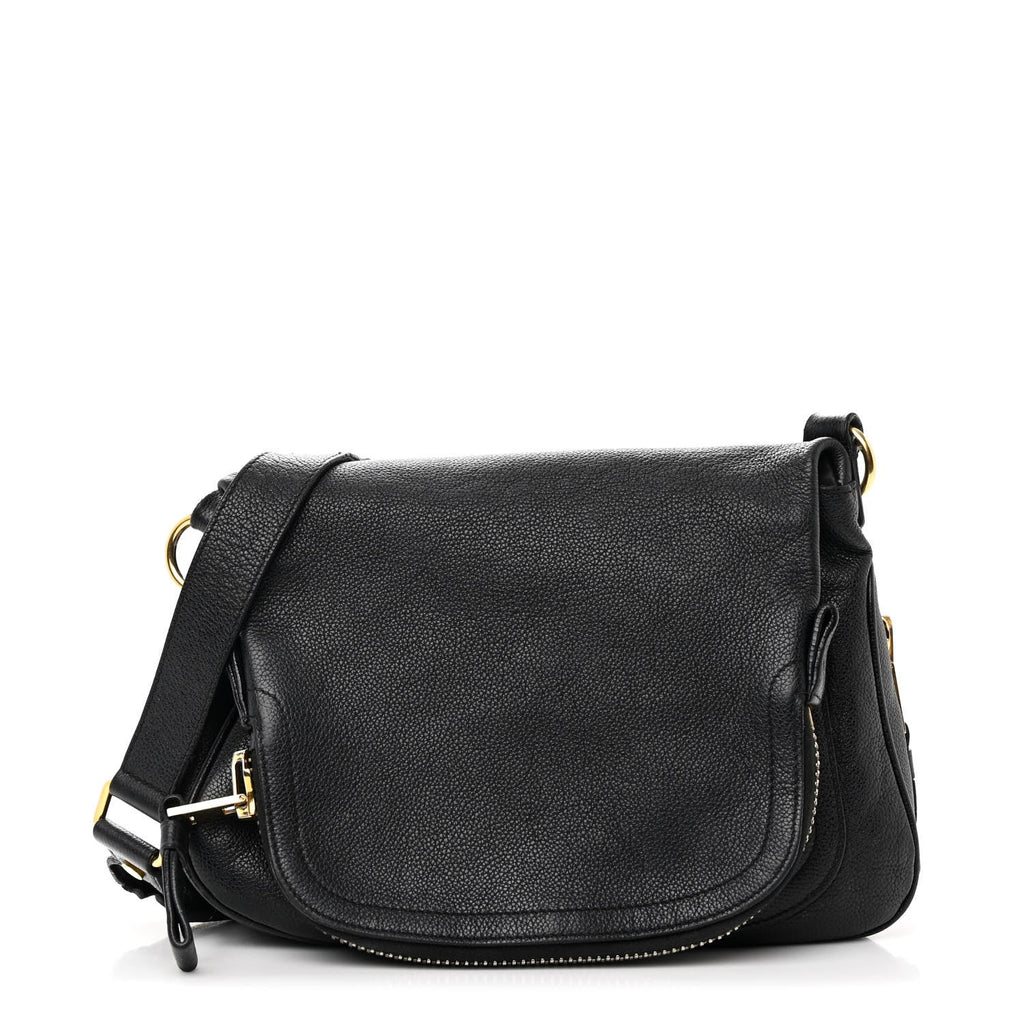 Grained Calfskin Medium Jennifer Crossbody Bag Black