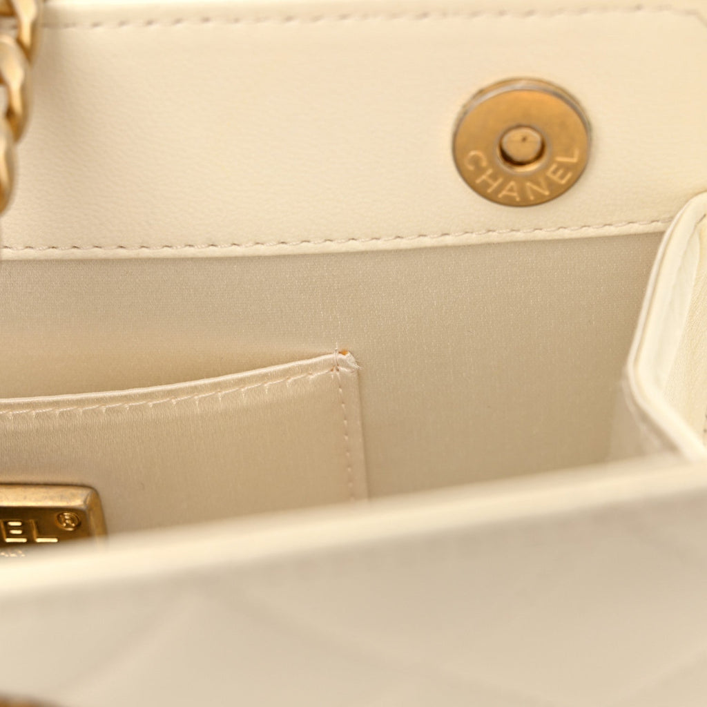 Lambskin Quilted Evening By The Sea Clutch  White