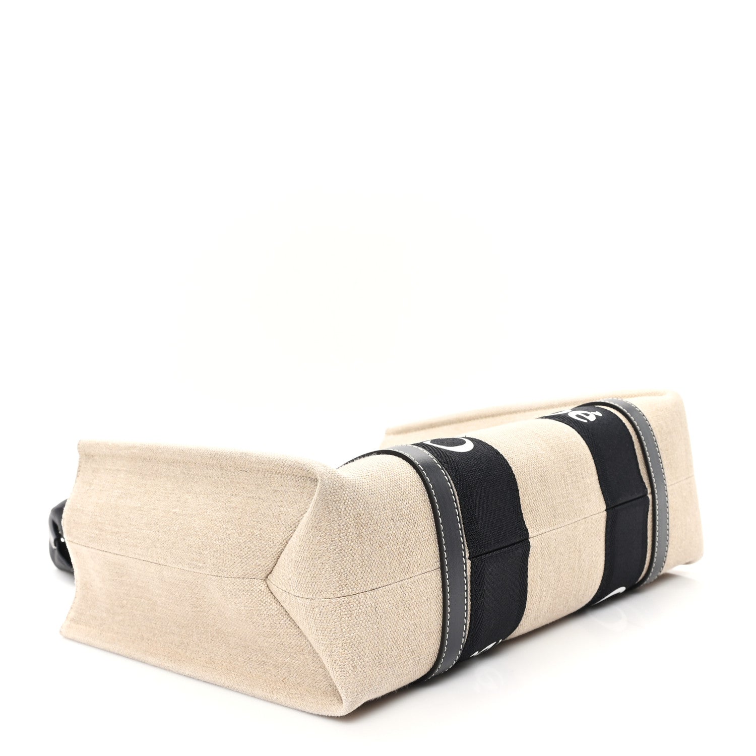 Linen Calfskin Medium Woody Ribbon Tote Black Blue