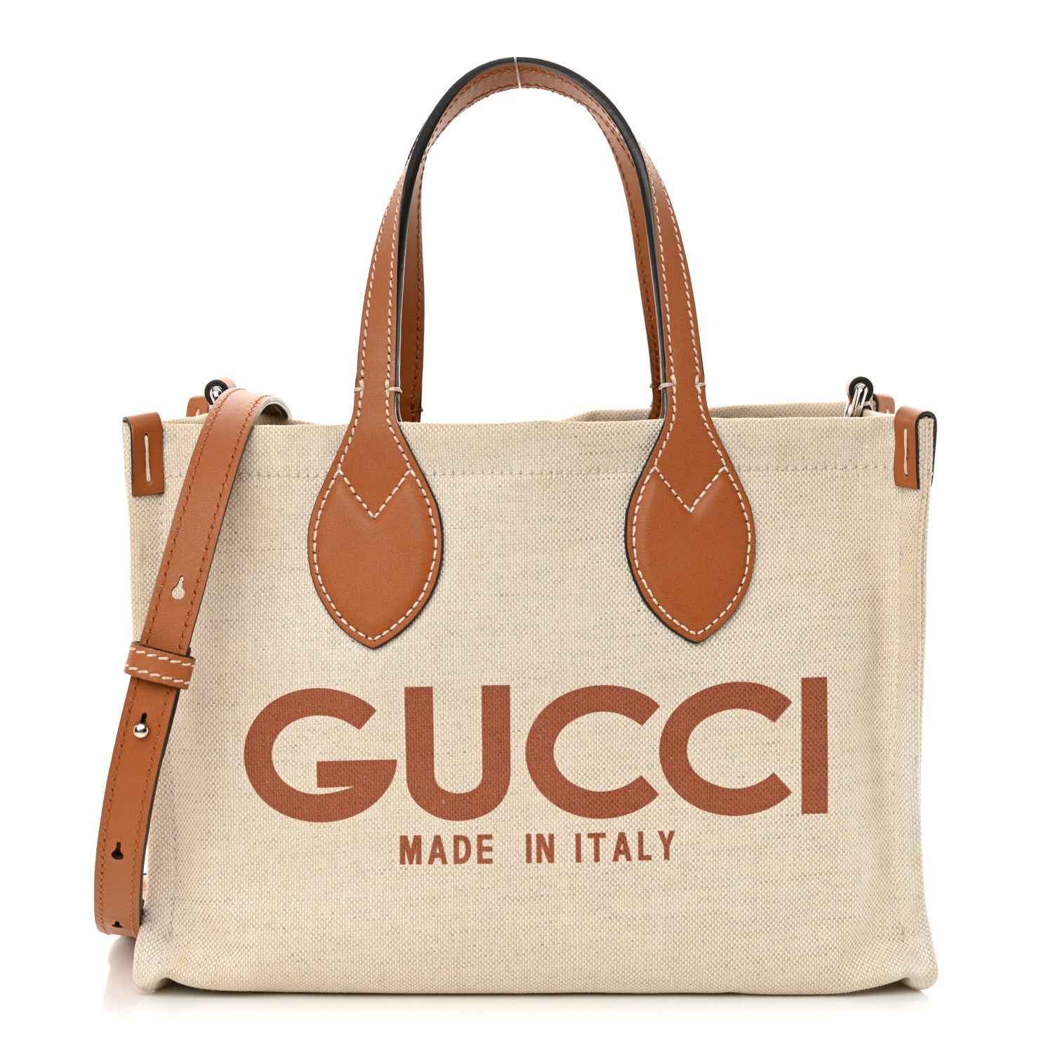 Canvas Calfskin Logo Print Medium Tote Bag Brown