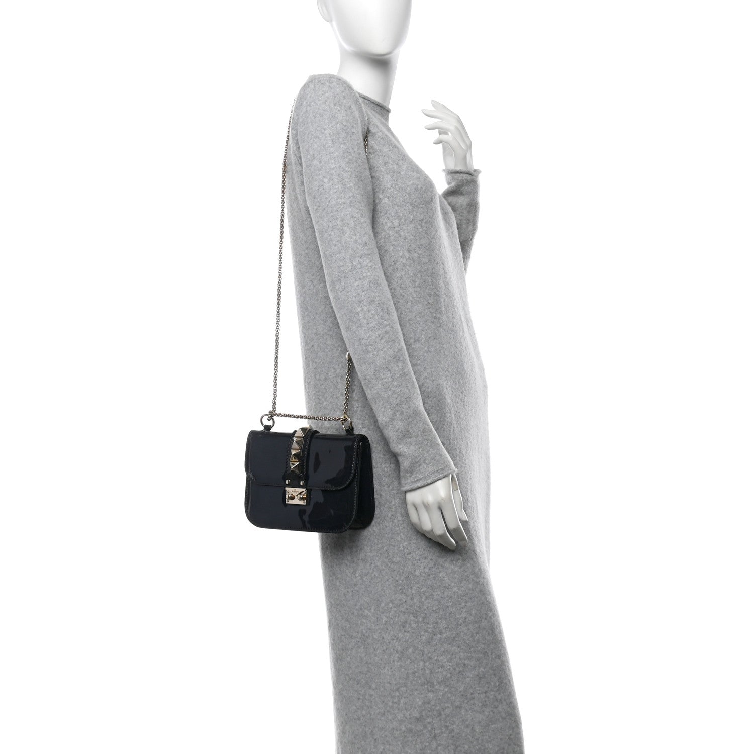Patent Small Glam Lock Rockstud Flap Marine