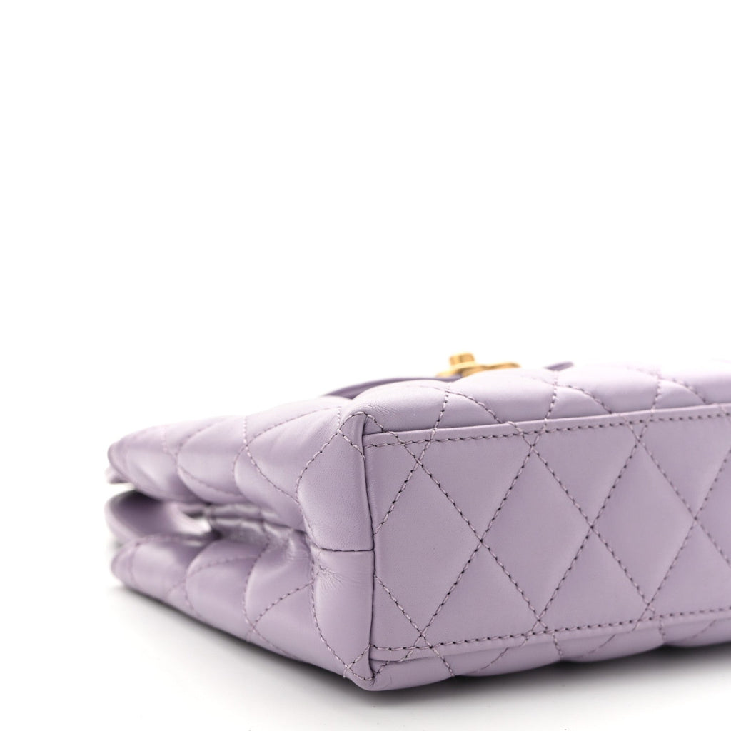 Shiny Aged Calfskin Quilted Nano Kelly Shopper Lilac
