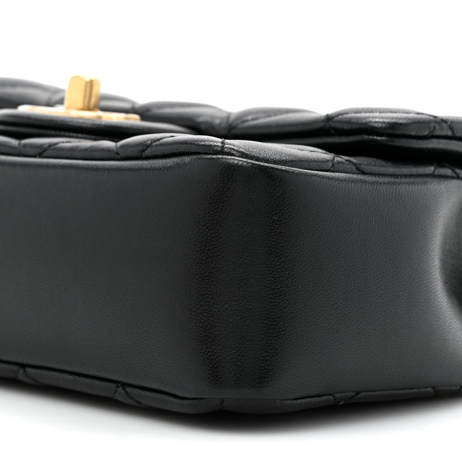 Shiny Lambskin Quilted Pearl Twist Mini Square Flap Black