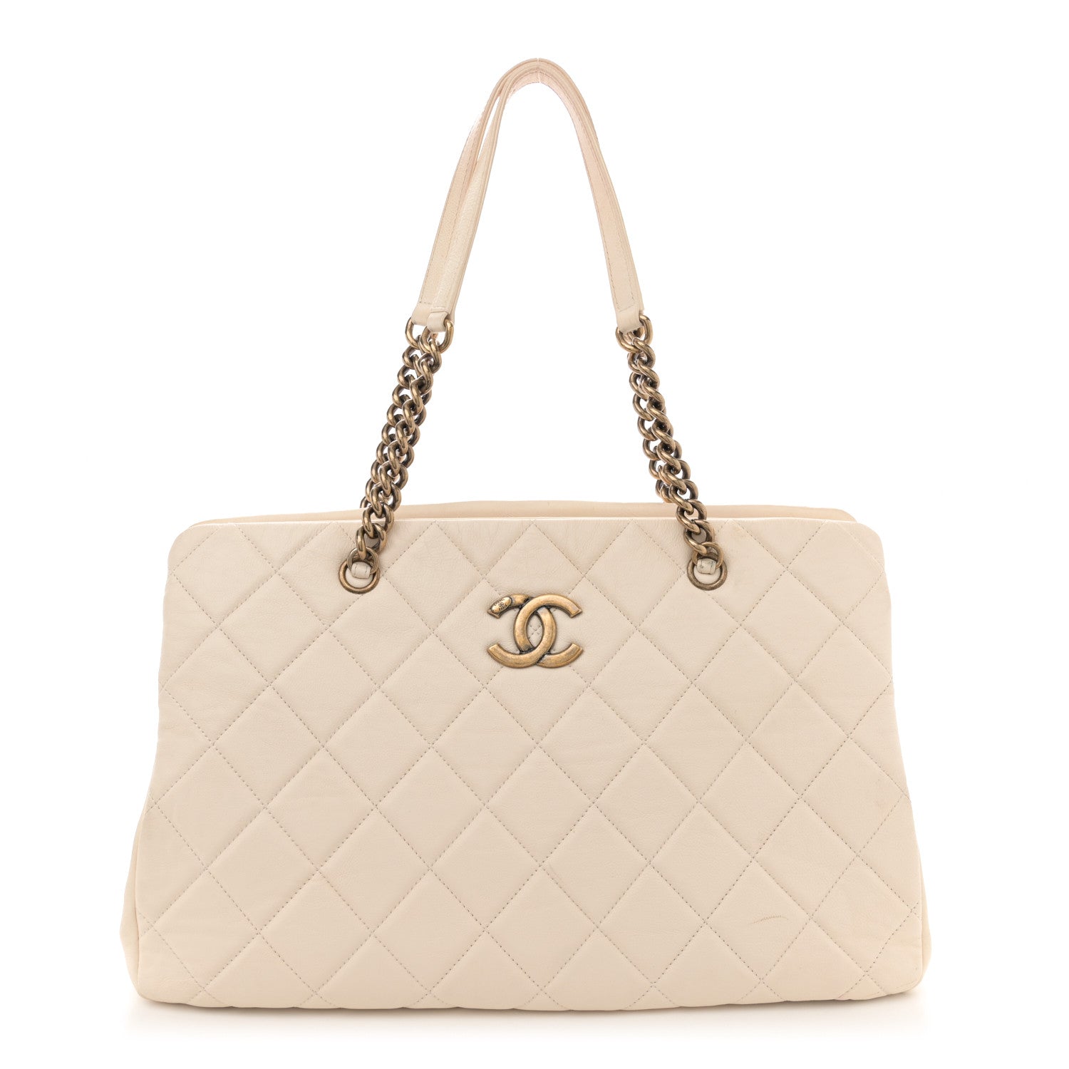 Calfskin Quilted Small Crown Tote Beige