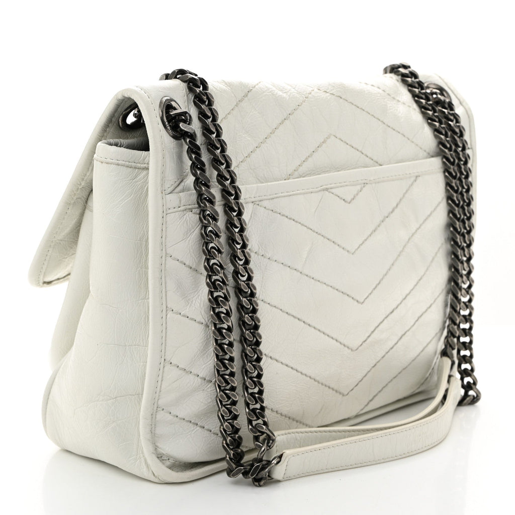 Crinkled Calfskin Matelasse Monogram Medium Niki Chain Satchel Ivory