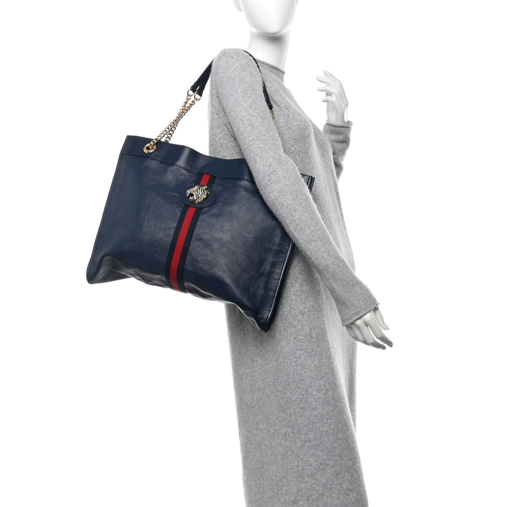 Calfskin Web Large Rajah Chain Tote Blue