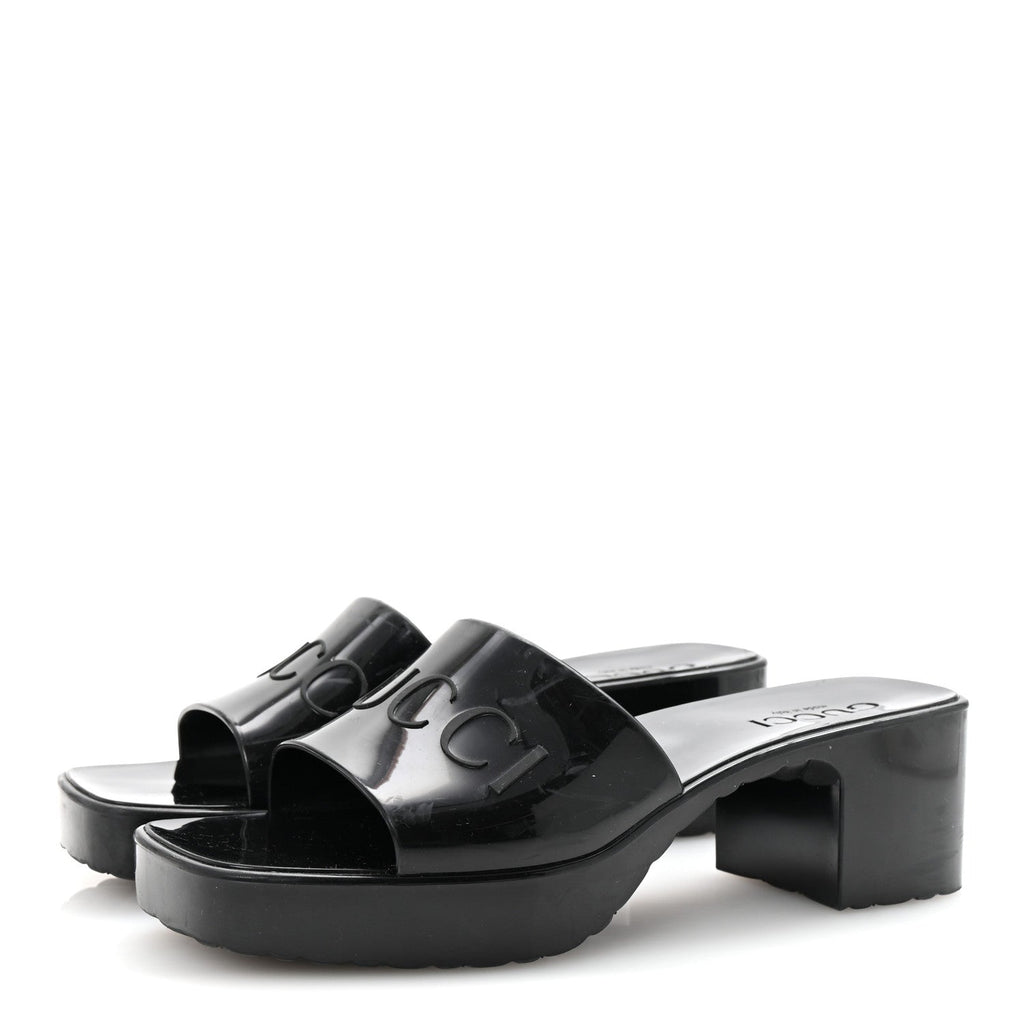 Rubber Gucci Logo Womens Platform 20/60mm Slide Sandals 36 Black