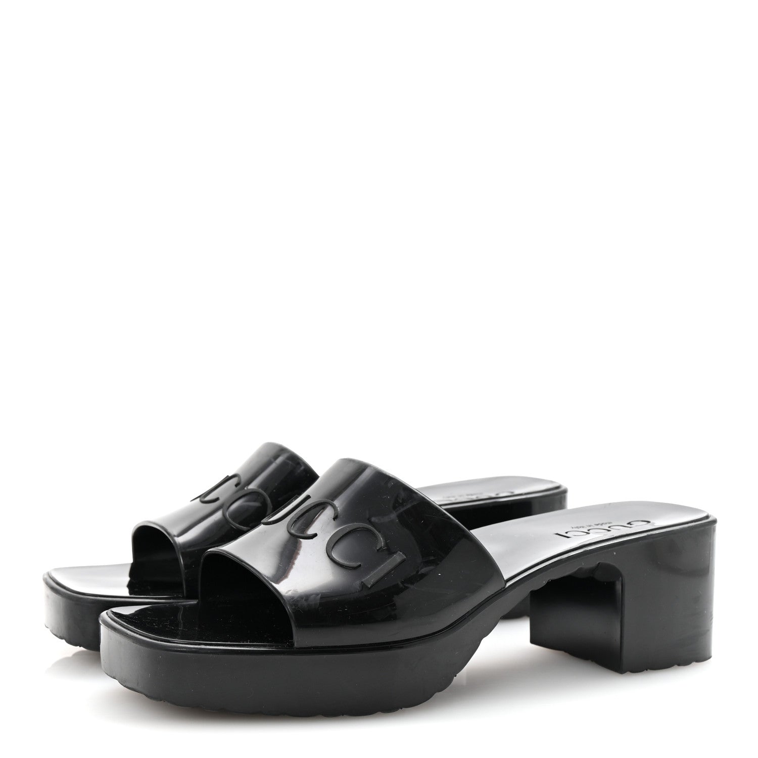 Rubber Gucci Logo Womens Platform 20/60mm Slide Sandals 36 Black