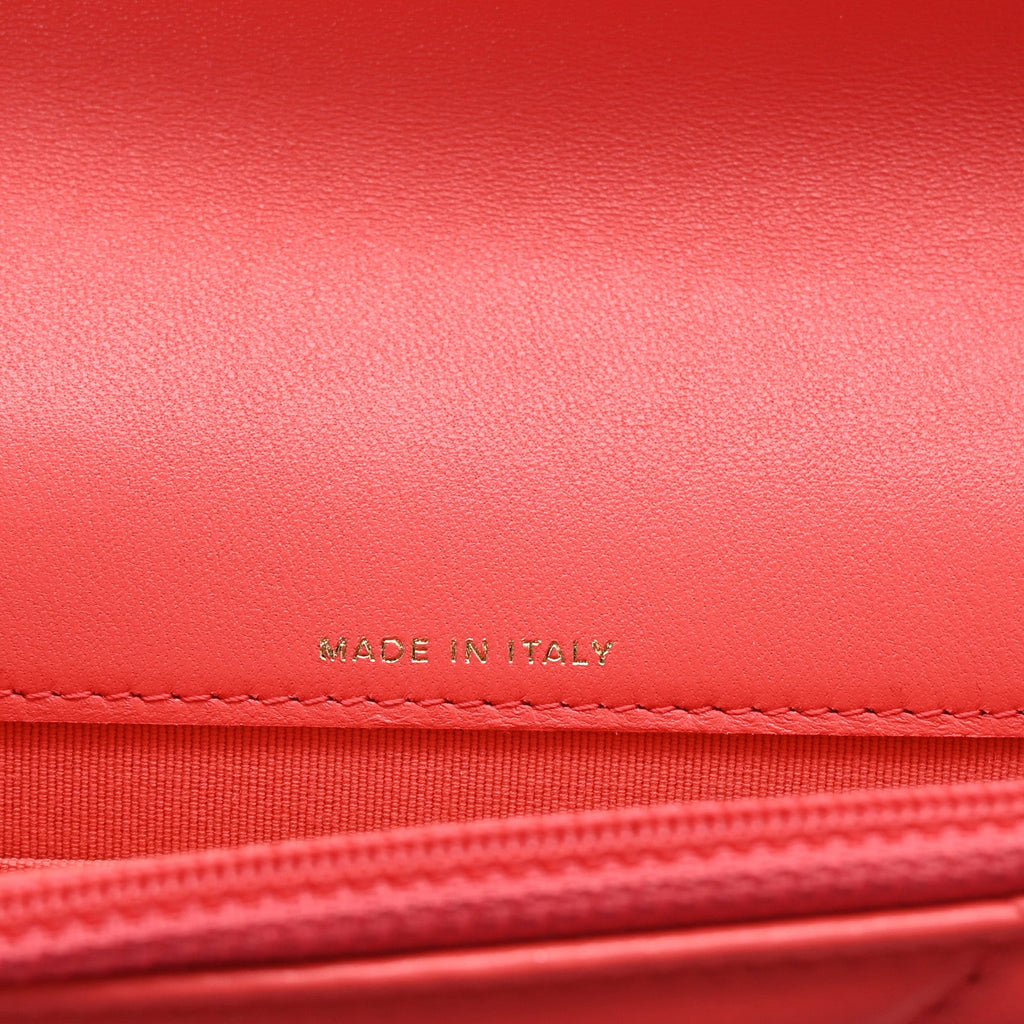 Lambskin Quilted Chanel 19 Flap Phone Holder With Chain Coral