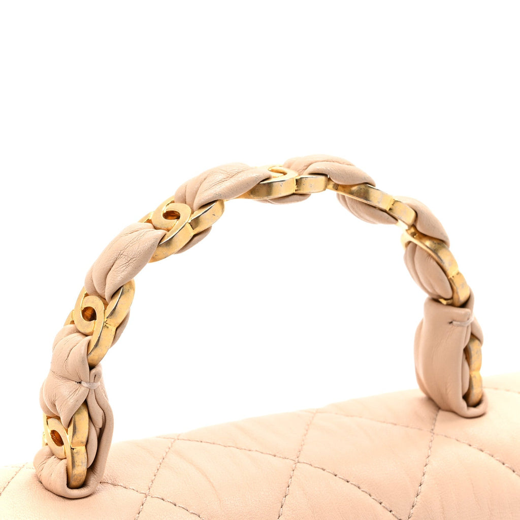 Crumpled Lambskin Quilted Small CC Links Top Handle Flap Beige