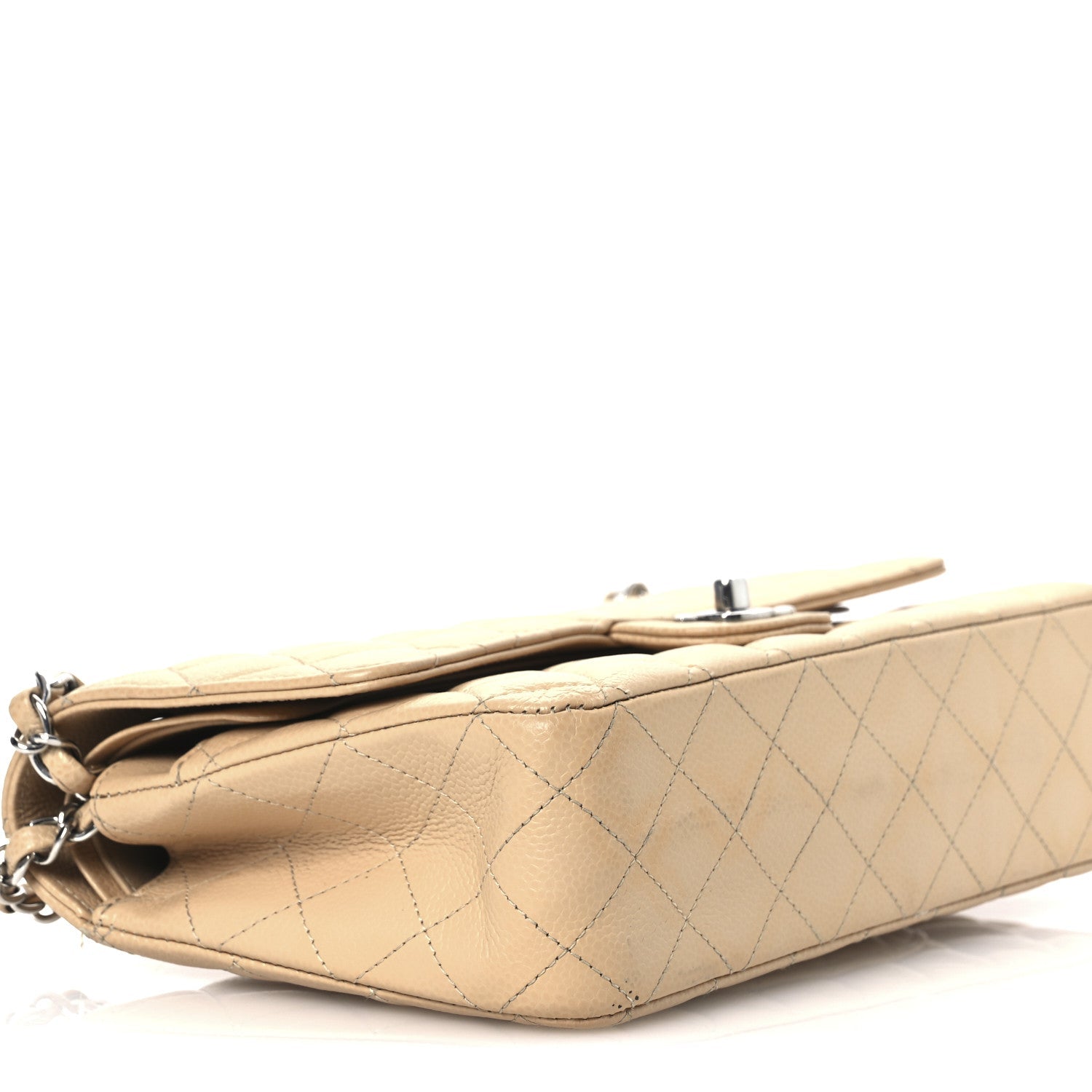 Caviar Quilted Medium Double Flap Beige