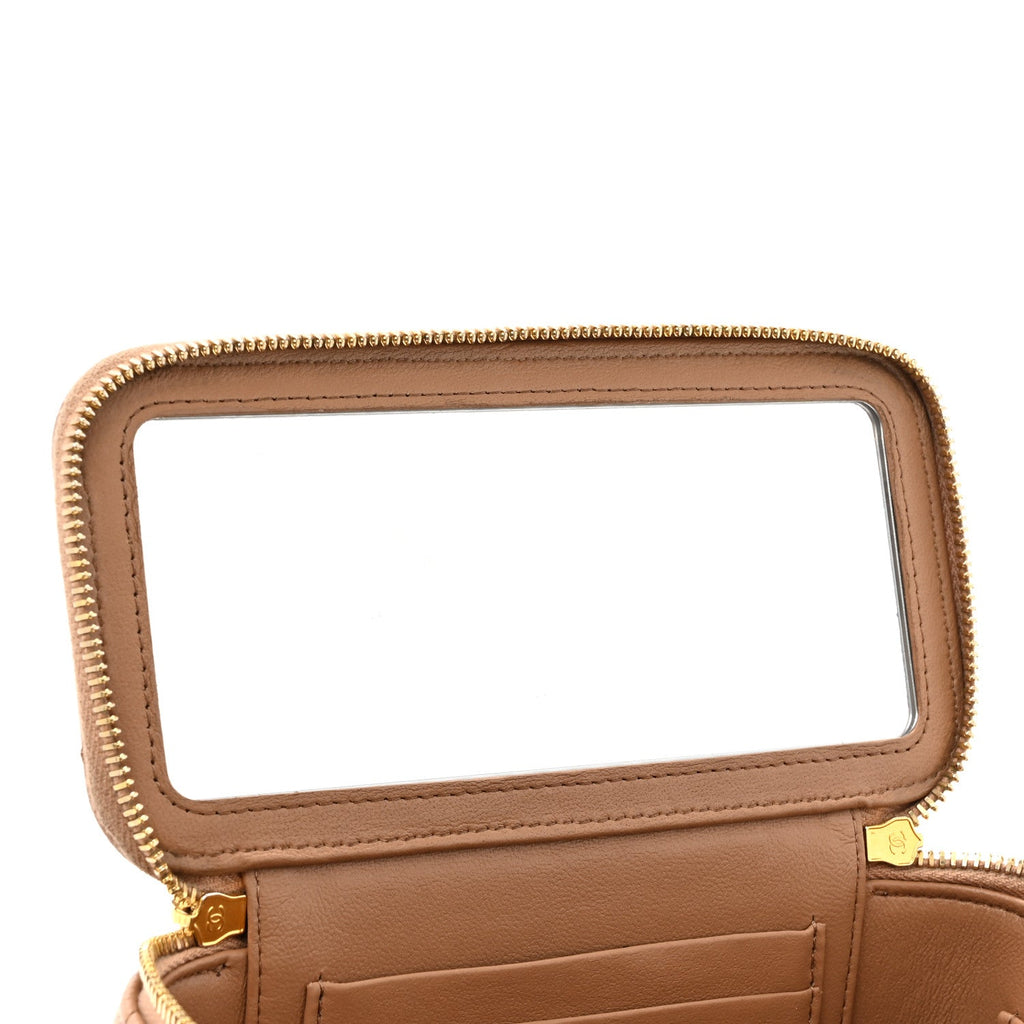 Caviar Quilted Polly Pocket East West Top Vanity With Chain Brown