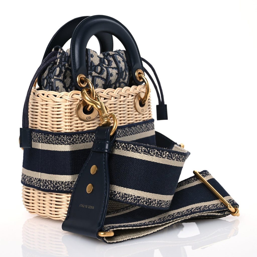 Wicker Oblique Mini Lady Dior Bag Blue