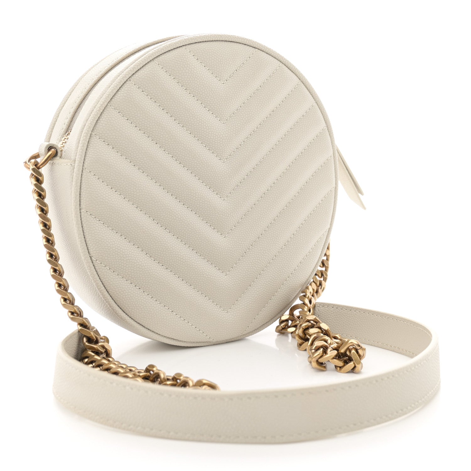 Grain De Poudre Matelasse Chevron Quilted Round Vinyle Camera Bag Crema Soft