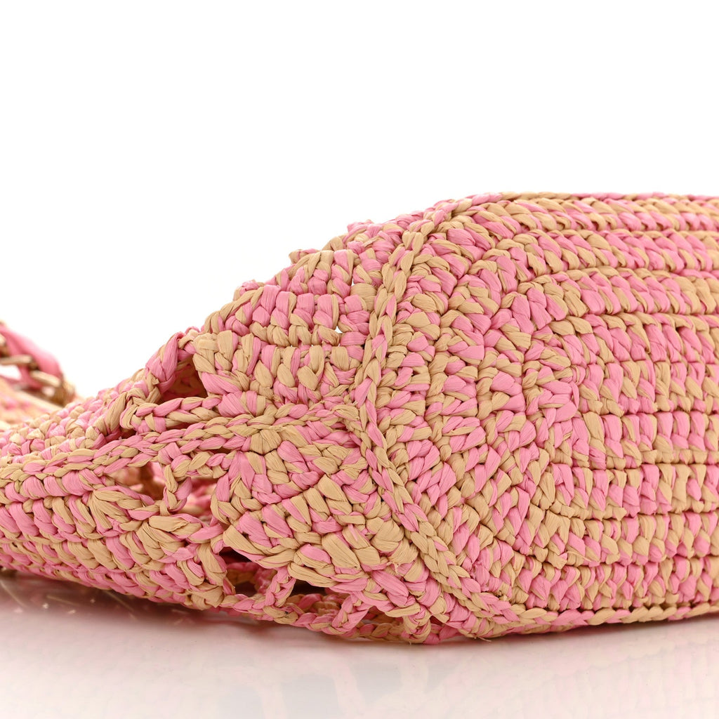 Raffia Effect Braided Small Shopping Bag Beige Pink