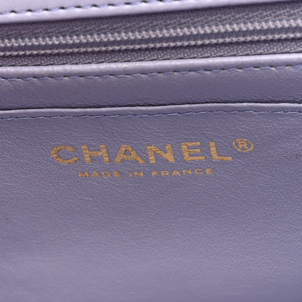 Lambskin Quilted Mini Top Handle Rectangular Flap Light Purple
