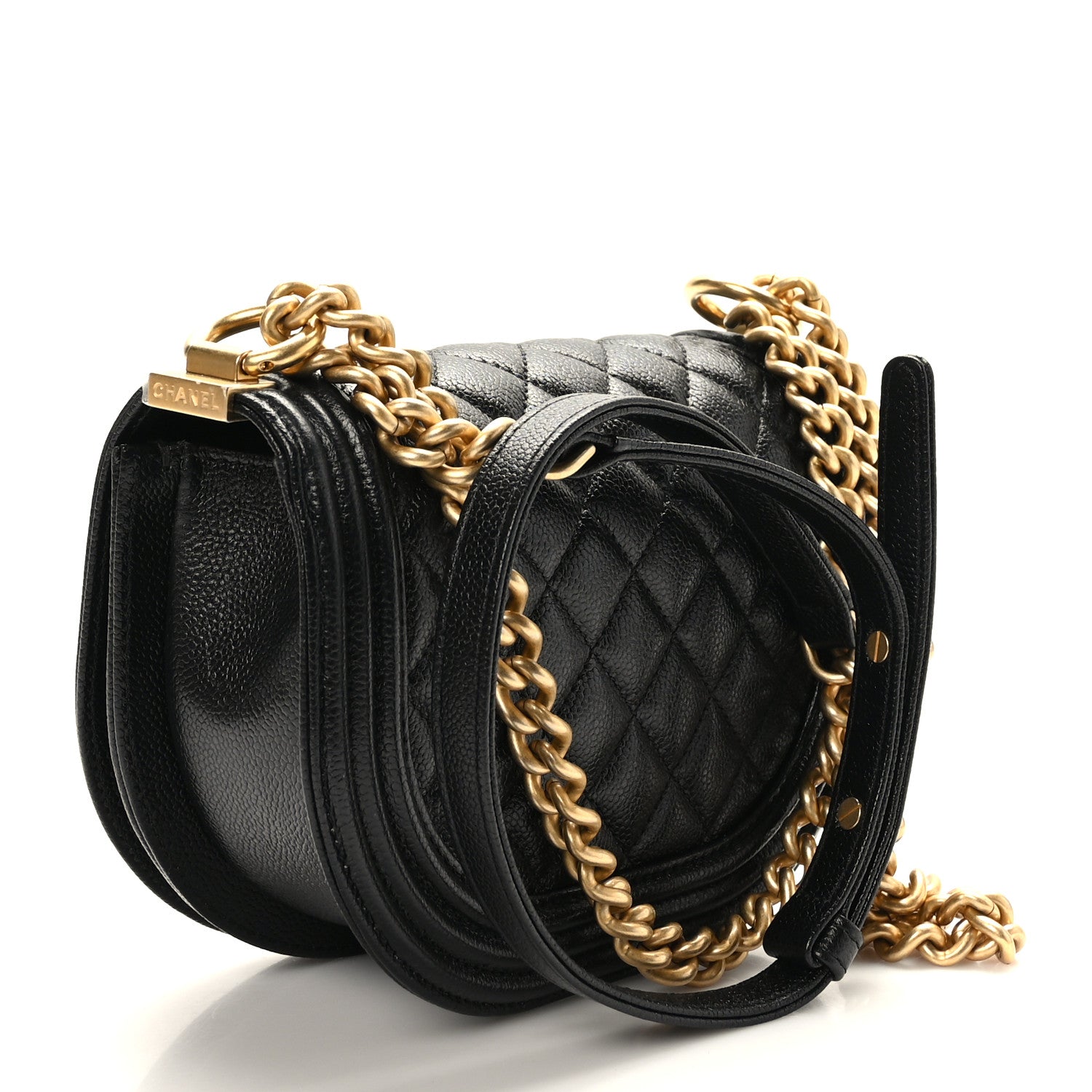 Caviar Quilted Small Boy Messenger Bag Black