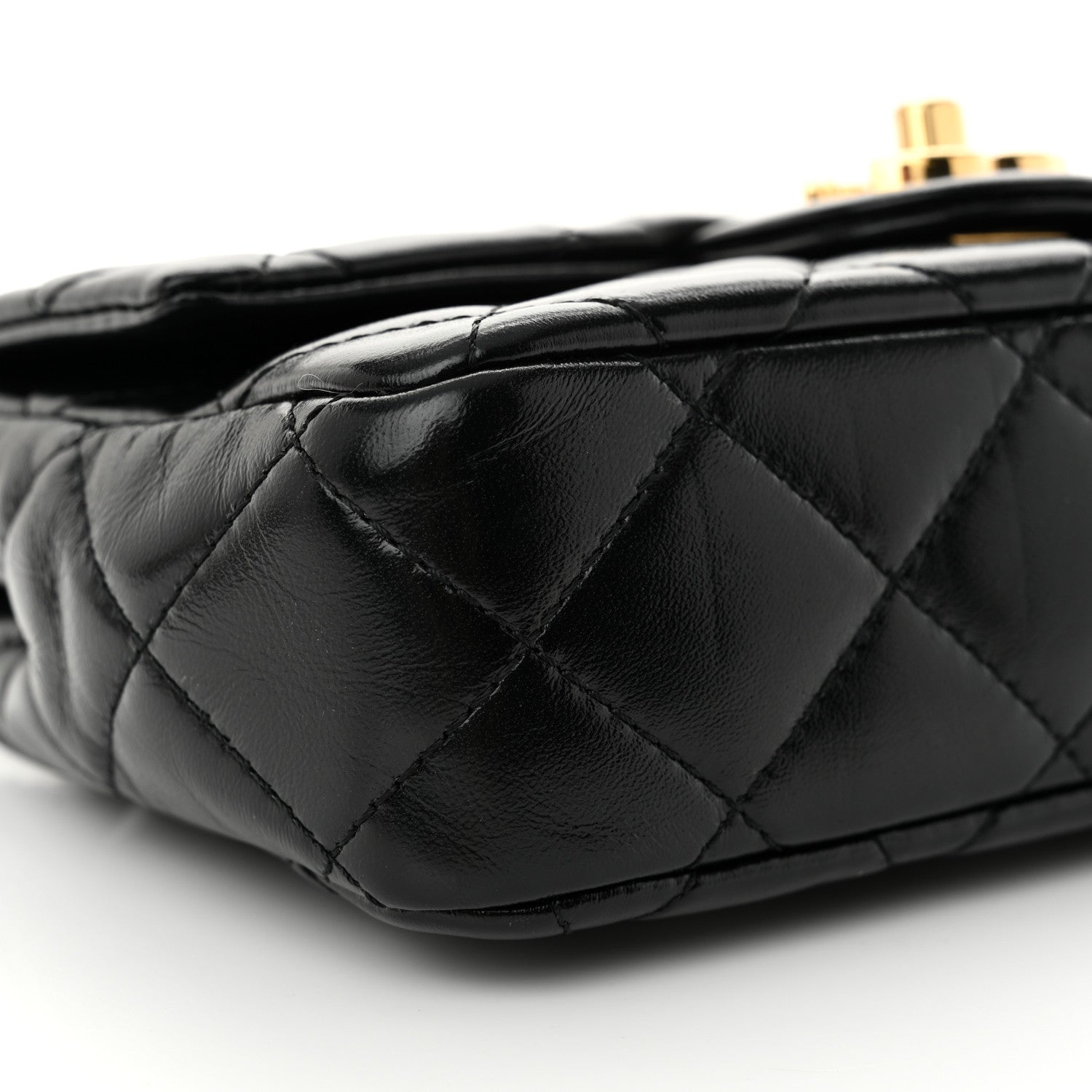 Shiny Lambskin Quilted Golden Links Top Handle Flap Black