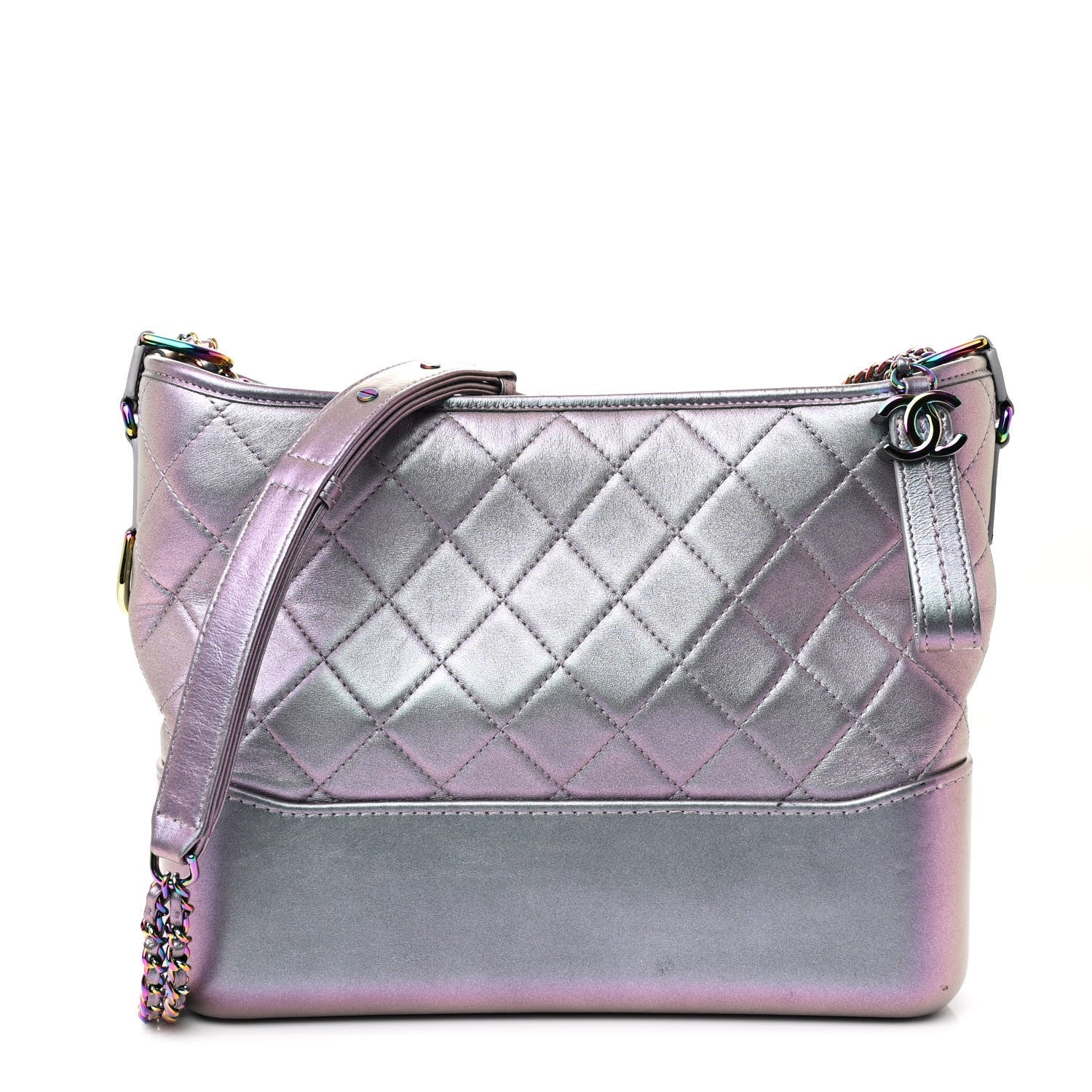 Iridescent Lambskin Calfskin Quilted Medium Gabrielle Hobo Light Purple