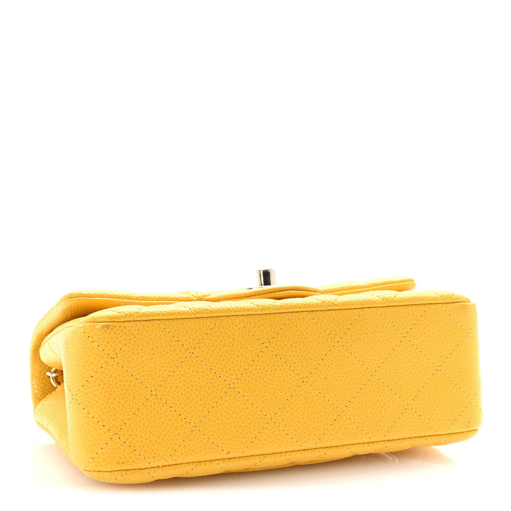 Caviar Quilted Mini Rectangular Flap Yellow