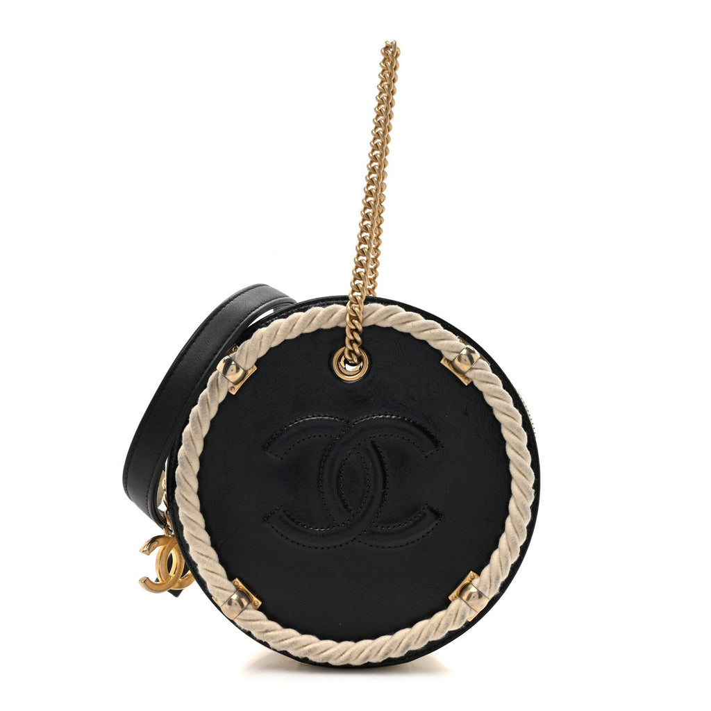 Crumpled Calfskin Cotton Small En Vogue Round Bag Black