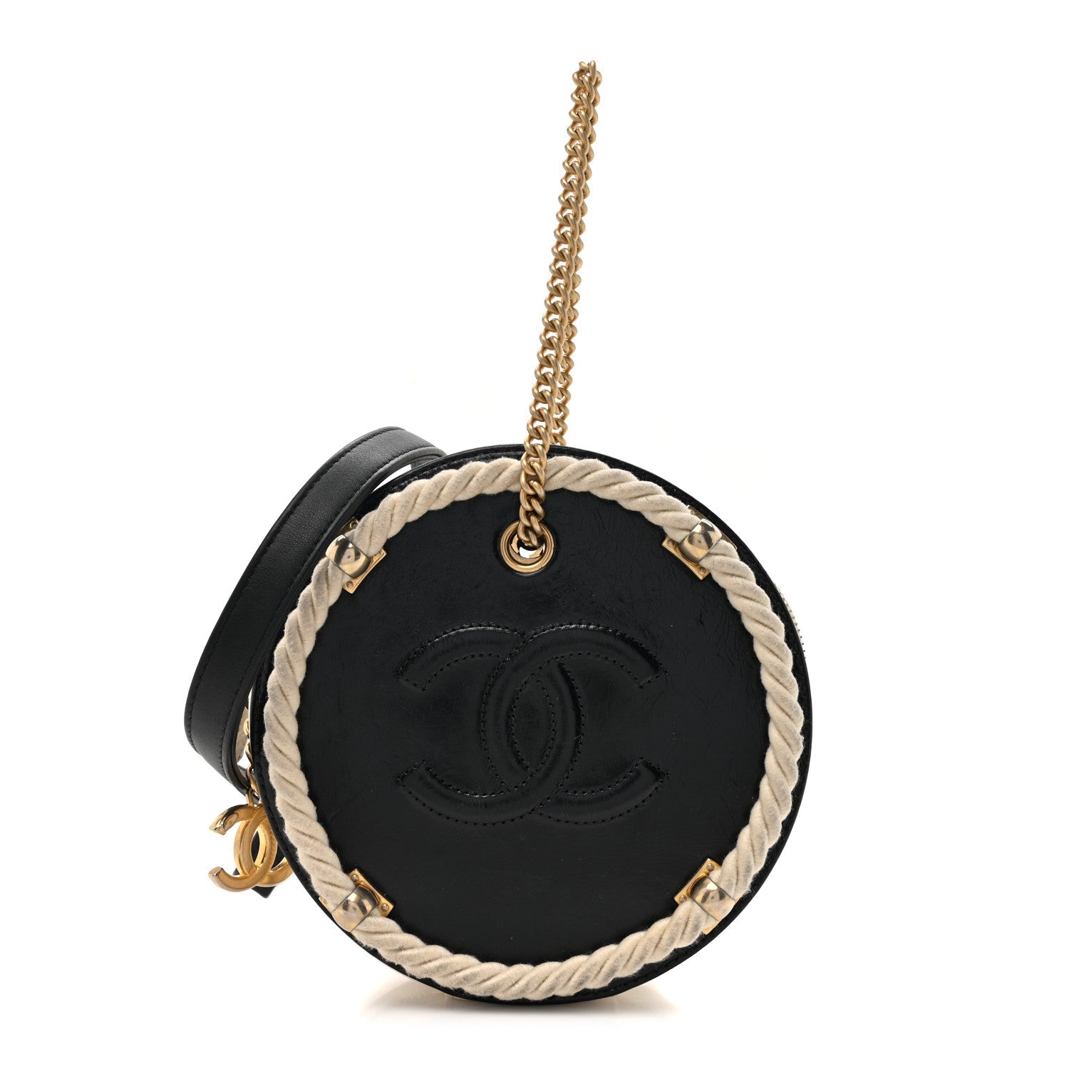 Crumpled Calfskin Cotton Small En Vogue Round Bag Black