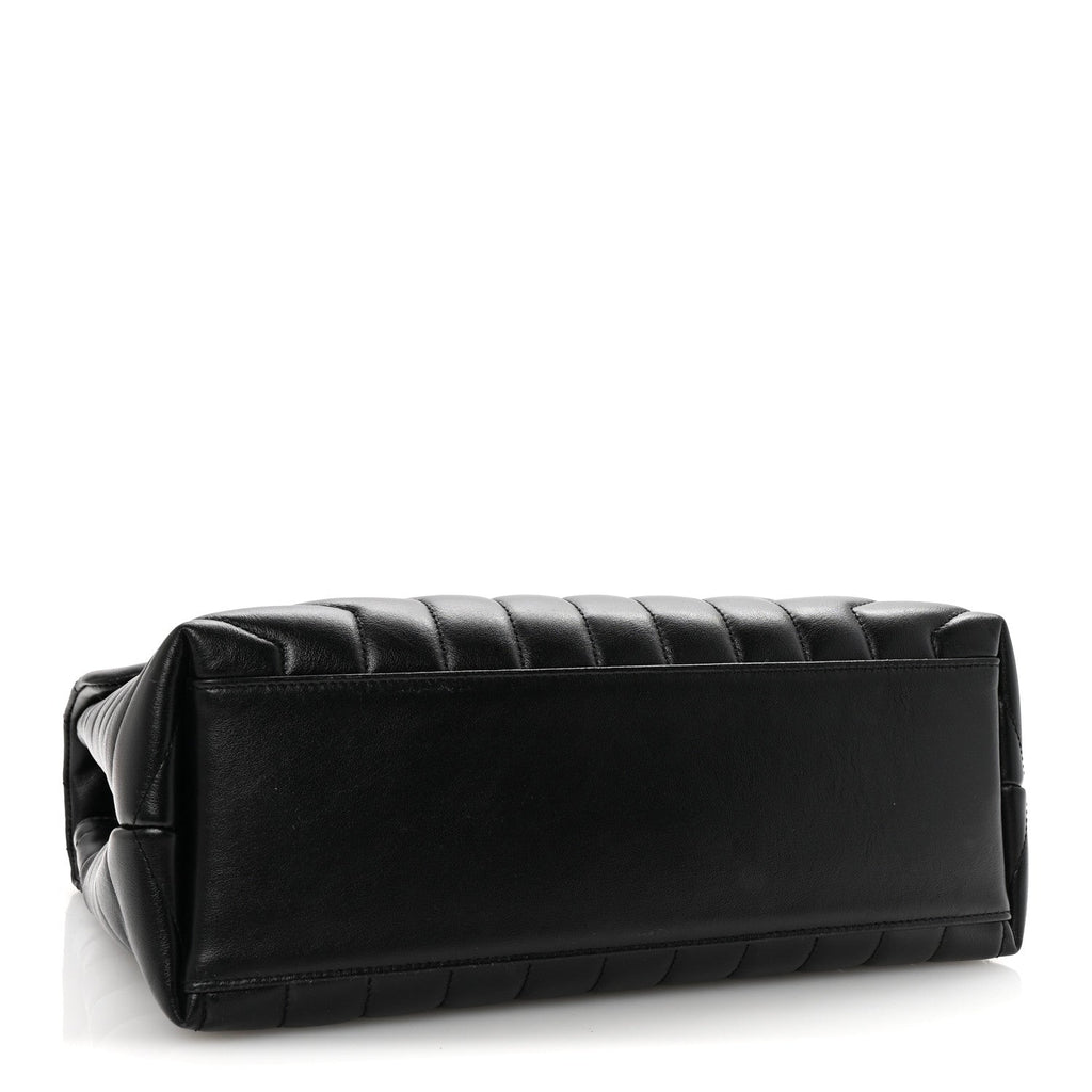 Calfskin Y Quilted Monogram Medium Loulou Chain Satchel Black