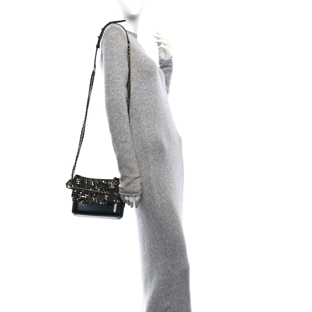 Sequin Calfskin Small Gabrielle Hobo Black Gold