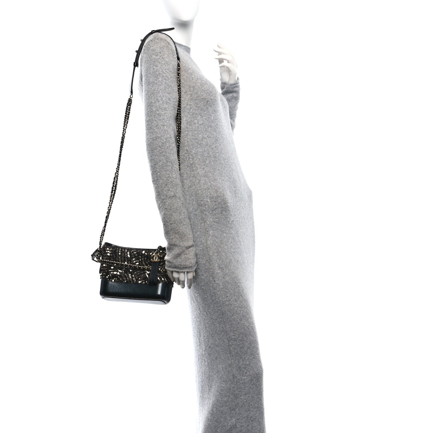 Sequin Calfskin Small Gabrielle Hobo Black Gold