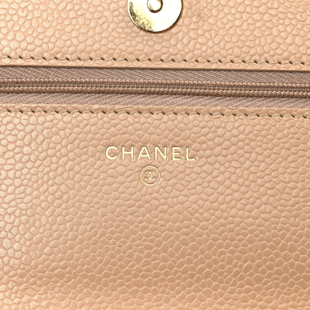 Caviar Quilted Wallet on Chain WOC Beige