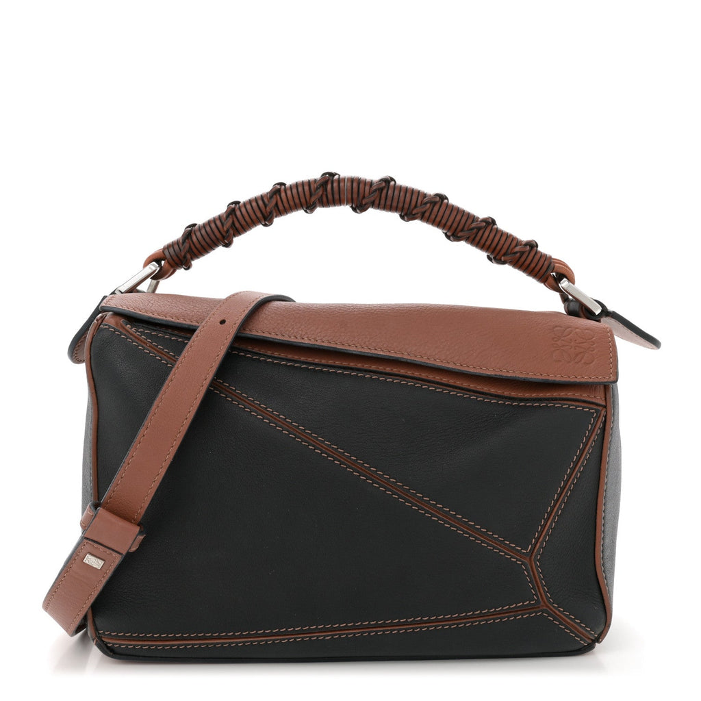 Calfskin Small Craft Puzzle Bag Tan Black