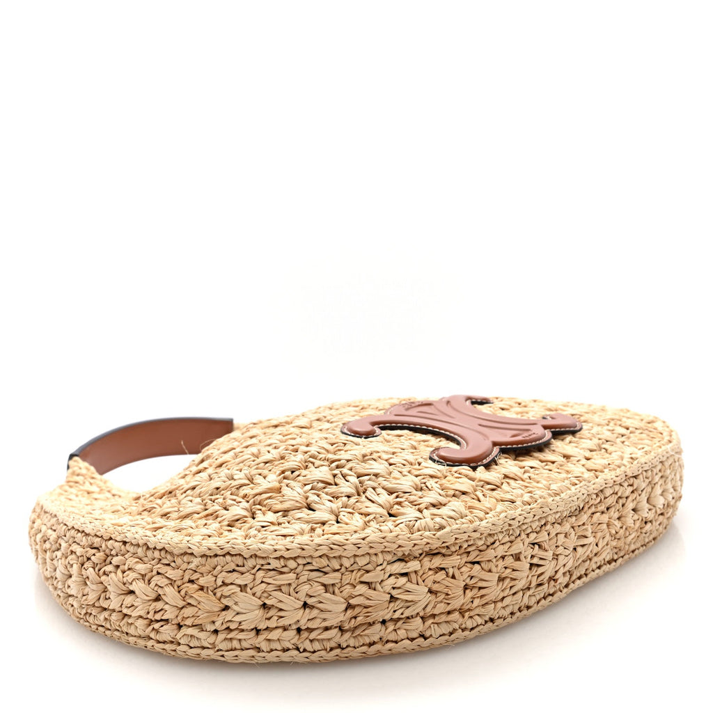 Raffia Calfskin Triomphe Panier Hobo Bag Natural Tan