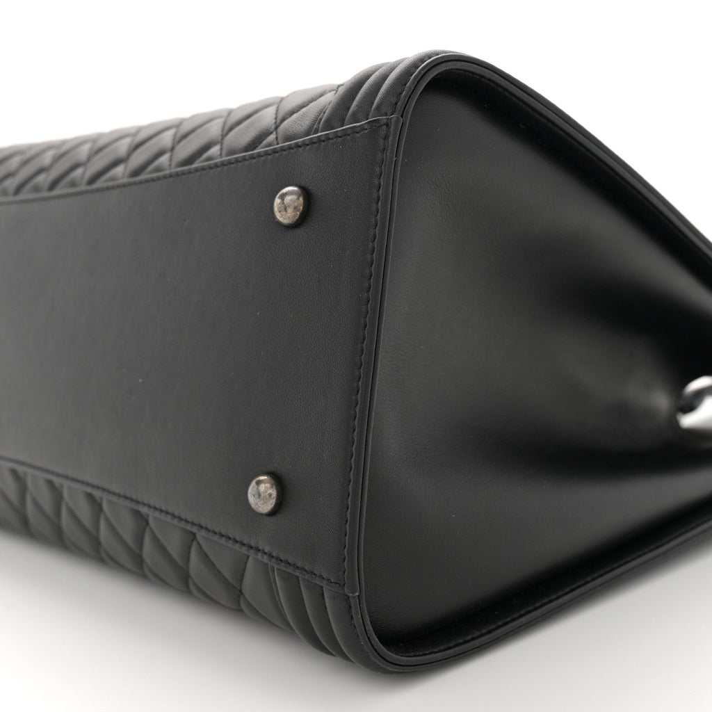 Calfskin Quilted Boy Shopping Tote Black