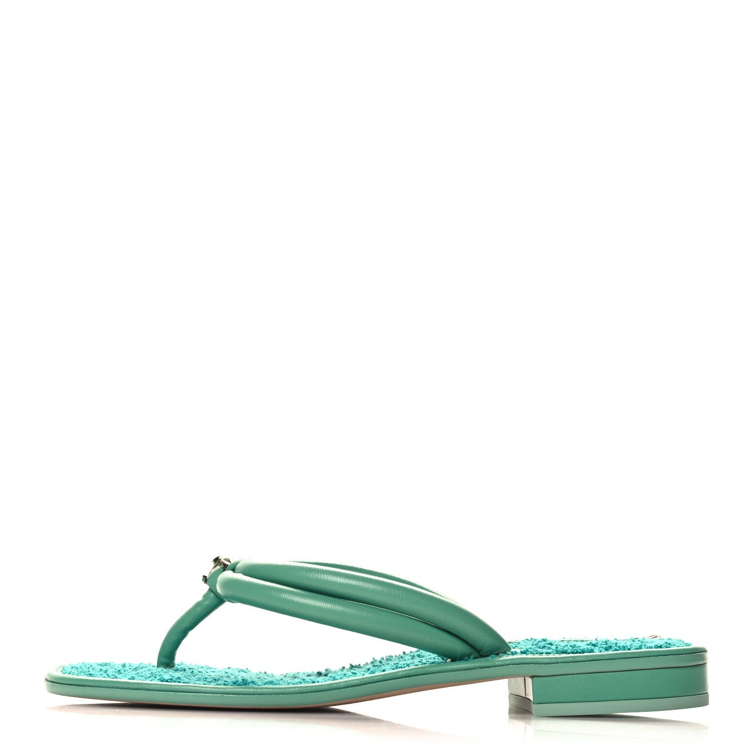 Lambskin Terry Cloth CC Thong Sandals 39 Green