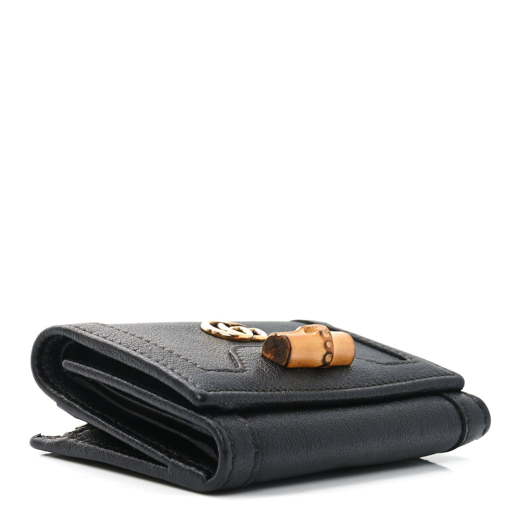Wonka Grain Calfskin Diana Tri-Fold Wallet Black